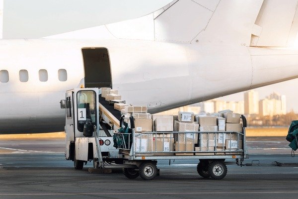 Cargo plane unloading goods
